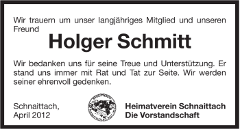 Traueranzeige von Holger Schmitt von Pegnitz-Zeitung